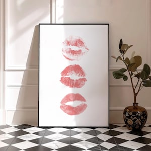 Red Lips Poster, Kiss Poster, Fashion Wall Art, Lipstick Makeup Room Decor, Cosmetic Print, Y2K Aesthetic Poster, Printable Digital Download