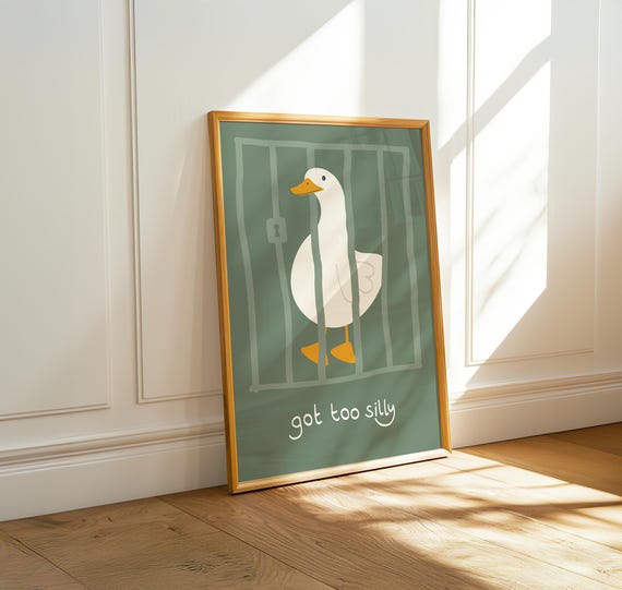 Got Too Silly Goose Wall Art, Sage Green Trendy Animal Print, Funny Home Decor, Retro Wall Art, Quirky Print, Nursery Art, Digital Download