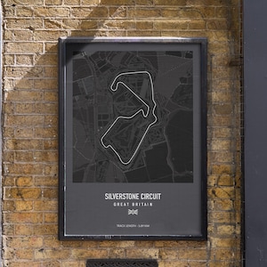 Silverstone Circuit Print Dark – F1-circuitposter, Britse Grand Prix-muurkunst, Formule 1-racecadeau, motorsportdecor, racecircuitkaart