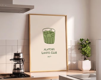 Matcha Lovers Club Print, Iced Matcha Latte Wall Art, Coffee Lover Art, Modern Coffee Wall Art, Coffee Lover Gift, Trendy Kitchen Cafe Decor