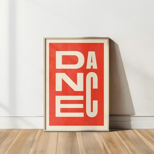 Dance Wall Art Print, Bold Typography Poster, Minimalist Red & Cream Modern Decor, Retro Graphic Art Digital Download image 9