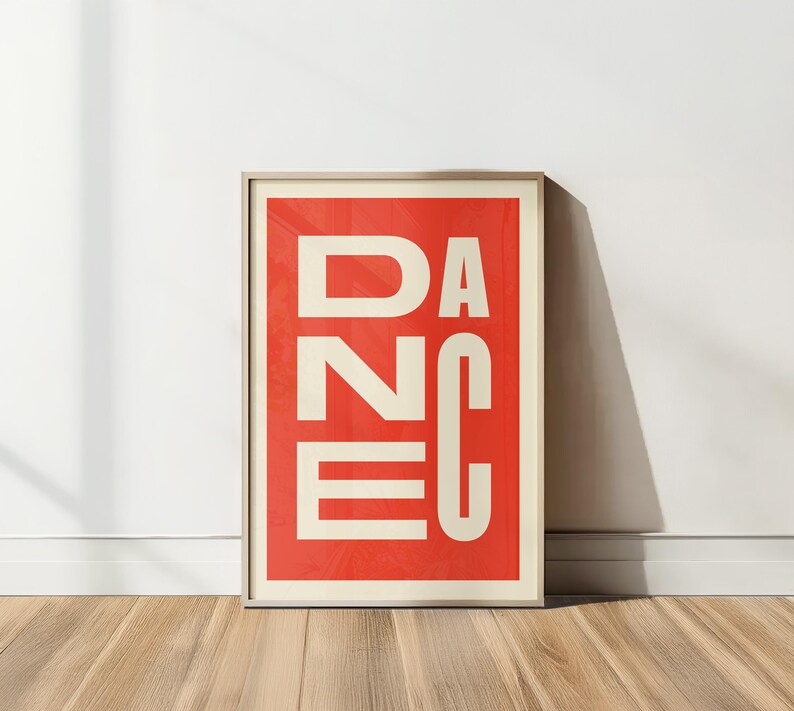 Dance Wall Art Print, Bold Typography Poster, Minimalist Red & Cream Modern Decor, Retro Graphic Art Digital Download image 9
