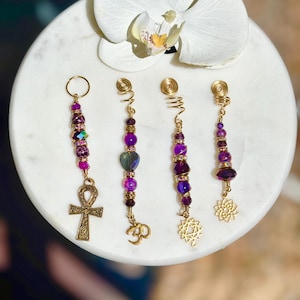 Handmade Purple Loc Jewelry – Beaded Loc Charms & Dreadlock Accessories