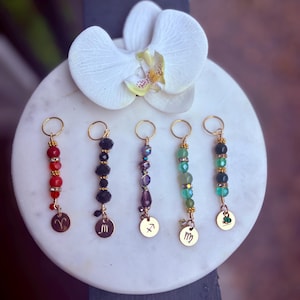 Boho Zodiac Loc Jewelry: Crystal Hair Beads with Gold Accents