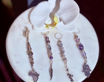 Handgemaakte Loc-sieraden| Spirituele kristalkralen | Beschermende symbolen | Afrika-kaart Hamsa-dreadlock