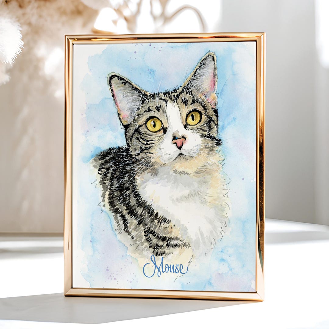 Custom Watercolor Pet Portrait From Photo, Personalized Cat Portrait ...