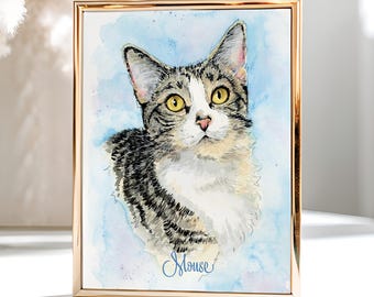 Custom Watercolor Pet Portrait from Photo, Personalized Cat Portrait, Multiple Cat Portrait, Custom Dog Portrait, Pet Memorial Art,Pet Decor