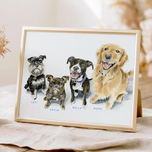 Hand-Painted Watercolor Multiple Pet Portrait, Dog Painting from Photo, Cat Loss Memorial, Tiny Wall Decor, Mini Personalized Illustration