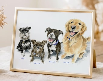 Hand-Painted Watercolor Multiple Pet Portrait, Dog Painting from Photo, Cat Loss Memorial, Tiny Wall Decor, Mini Personalized Illustration