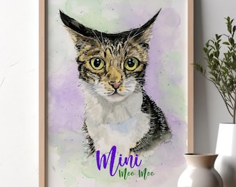 Custom Watercolor Cat Portrait, Cat Memorial, Cat Loss Gift, Cat Lover Gift, Pet Painting, Tiny Paintings, Miniature Painting, Mini Cat Art