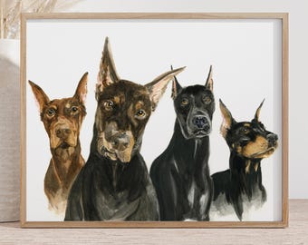 Hand-Painted Watercolor Multiple Pet Portrait, Dog Painting from Photo, Pet Loss Memorial, Tiny Wall Decor, Mini Personalized Illustration