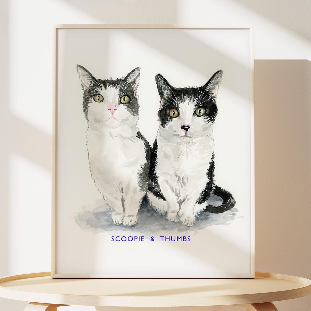 Multiple Watercolor Pet Portrait From Photo, Personalized Cat Portrait ...