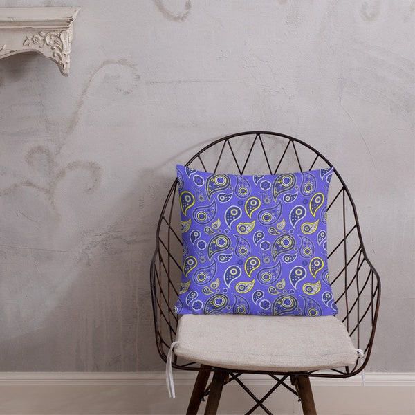 Paisley Pattern Throw Pillow in Purple Blue - Oriental Cushion - Ornamental Traditional Premium Pillow - Boteh Jegheh AKA Ancient Motif