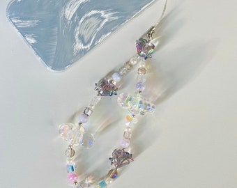 Handmade Iridescent AB Kawaii Cloud Phone Charm Wristlet Strap