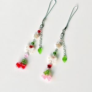 Kawaii Matching BFF Cherry Phone Charm – Cherry Strap, Cherry Coquette Y2K Beaded Accessory, Lipgloss Charm, Cute Bag or Phone Keychain