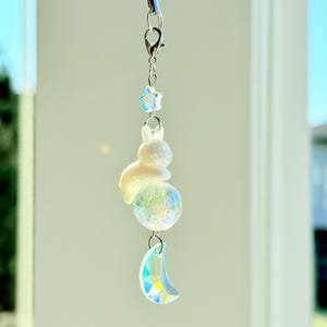 Kawaii Bunny Moon Phone Charm – Kawaii Crystal Wrist Strap, Beaded Phone Accessory, Anime Inspired Gift, Cute Bag Charm
