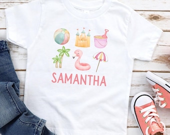 Gepersonaliseerd verjaardagsshirt voor meisjes met strandthema, zomershirt voor peuters, verjaardagsshirt met strandthema voor peutermeisjes, verjaardagsshirts met oceaanlevenmotief