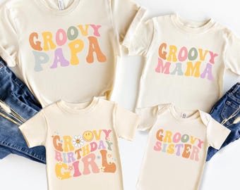 Camiseta a juego para el primer cumpleaños de Groovy One, camiseta para niña de cumpleaños de Groovy One, conjunto para el primer cumpleaños, camisetas retro de Groovy, conjunto de Groovy One