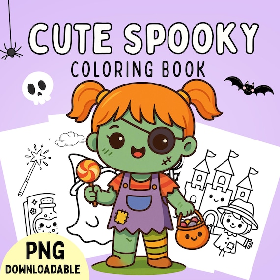Cute Spooky Coloring Book, Halloween Kids Coloring PDF, Printable Halloween Activity Pages, Fun Trick or Treat Coloring Sheets, Spooky PDF