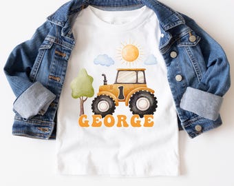 Camiseta de tractor personalizada para niño pequeño - Traje de cumpleaños de granja personalizado - Camiseta de primer cumpleaños con temática de tractor - Regalo de tractor para niños