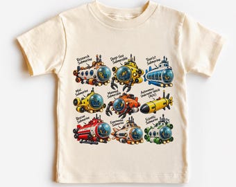 Types of Submarines Shirt for Kids, Ocean Exploration Tee, Submarine T-Shirt, Underwater Vehicle Shirt, Marine Science Outfit