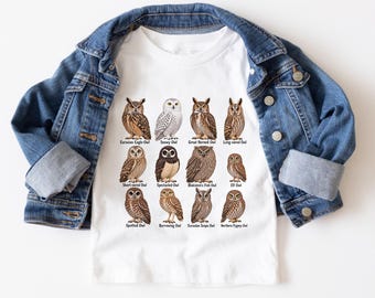 T-shirt enfant hibou, T-shirt bébé hibou des neiges, T-shirt oiseau des bois, Cadeau ornithologue amateur, Tenue animaux de la forêt, T-shirt nature hibou pour garçons et filles