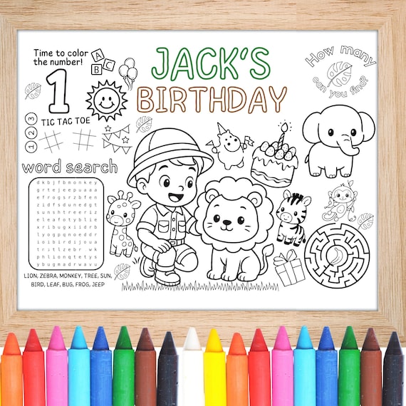Custom Safari Coloring Page, Jungle Animal Coloring Sheet, Safari Birthday Activity, Zoo Animal Coloring Page, Safari Printable Activity