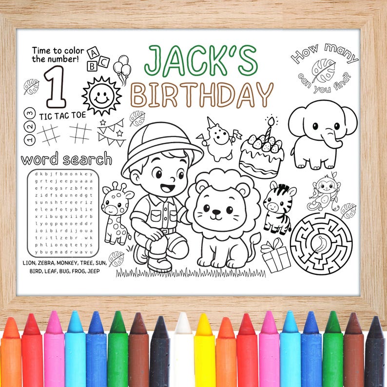 Safari Coloring Page, Jungle Coloring, Zoo Animal Page, Safari Birthday, Animal Activity, Safari Party Kids, Printable Safari, Jungle Animals, Kids Coloring, Safari Worksheet, Animal Coloring, Zoo Birthday, Safari Printable