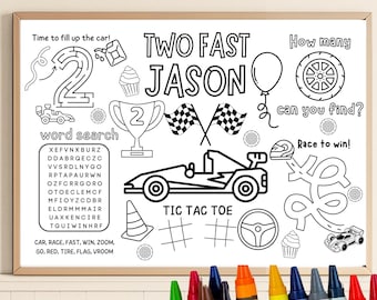 Custom Race Car Two Fast Birthday Coloring Page, Fast One Birthday, Race Car Coloring, Race Car Activity Sheet, Race Car Birthday