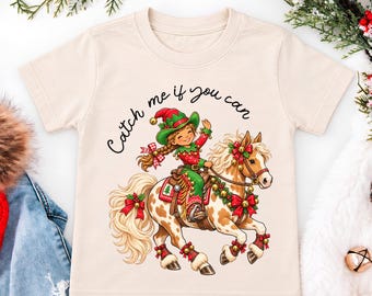 Camiseta de Natal Cowgirl, Camiseta de Elfa com Cavalo, Camiseta de Natal Western, Roupa de Cavaleira para as Festas, Camiseta de Natal Cowgirl
