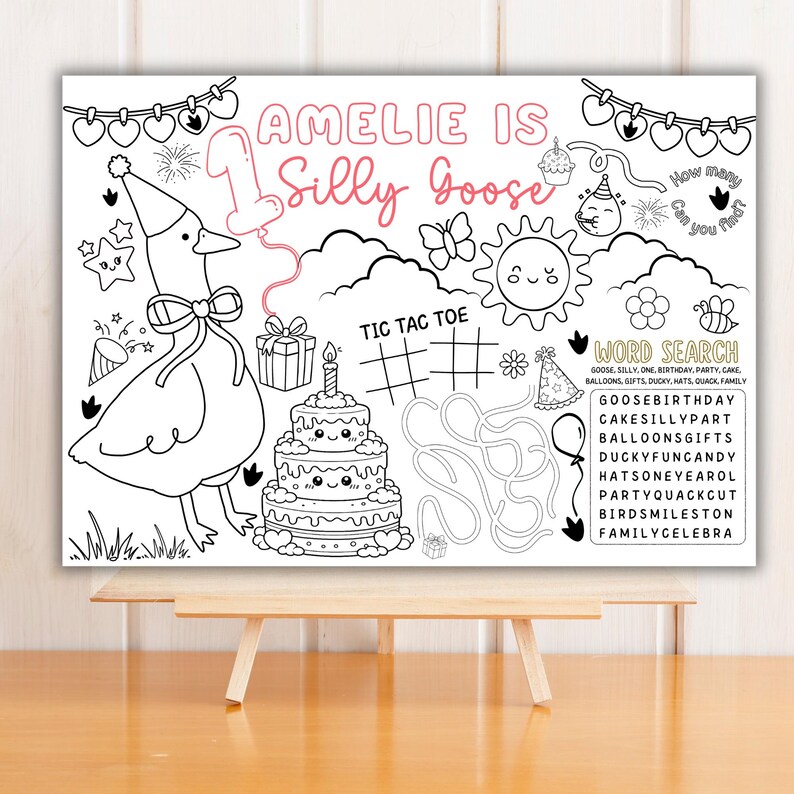 Personalized Silly Goose 1st Birthday Coloring Page digital Download personalized-silly-goose-1st-birthday-coloring-page-digital-download