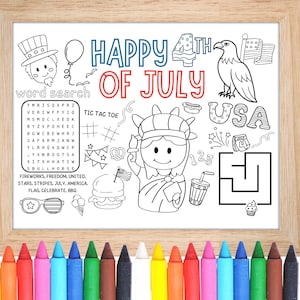 4th of July Coloring Page, Independence Day Kids Activity Sheet, Patriotic Coloring Printable, USA Craft Page, Independence Day Printable