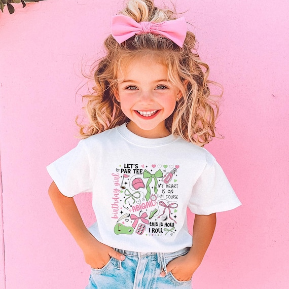 Personalized Golf Birthday Girl Shirt - Girls Golf Party Tee - Golf Birthday Outfit - Pink Coquette Golf Shirt - Custom Golfer T-Shirt