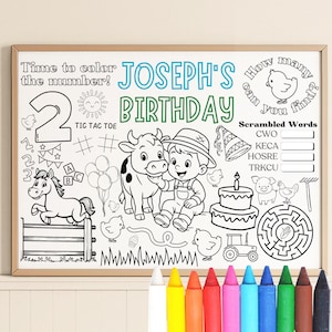 Farm Boy Birthday Coloring Page, Printable Farm Birthday Activity, Barnyard Coloring Sheet, Tractor Party Favor, Farm Coloring Sheet
