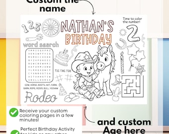 Custom Cowboy Birthday Coloring Page, Cowboy Birthday, Cowboy Activity Sheet, Cowboy Party Favor for Kids, Printable Cowboy Coloring