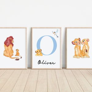 Lion King Personalised Name Wall Art Prints, Children's Bedroom, Nursery Decor, Playroom, Games Room, Gift, Print Only