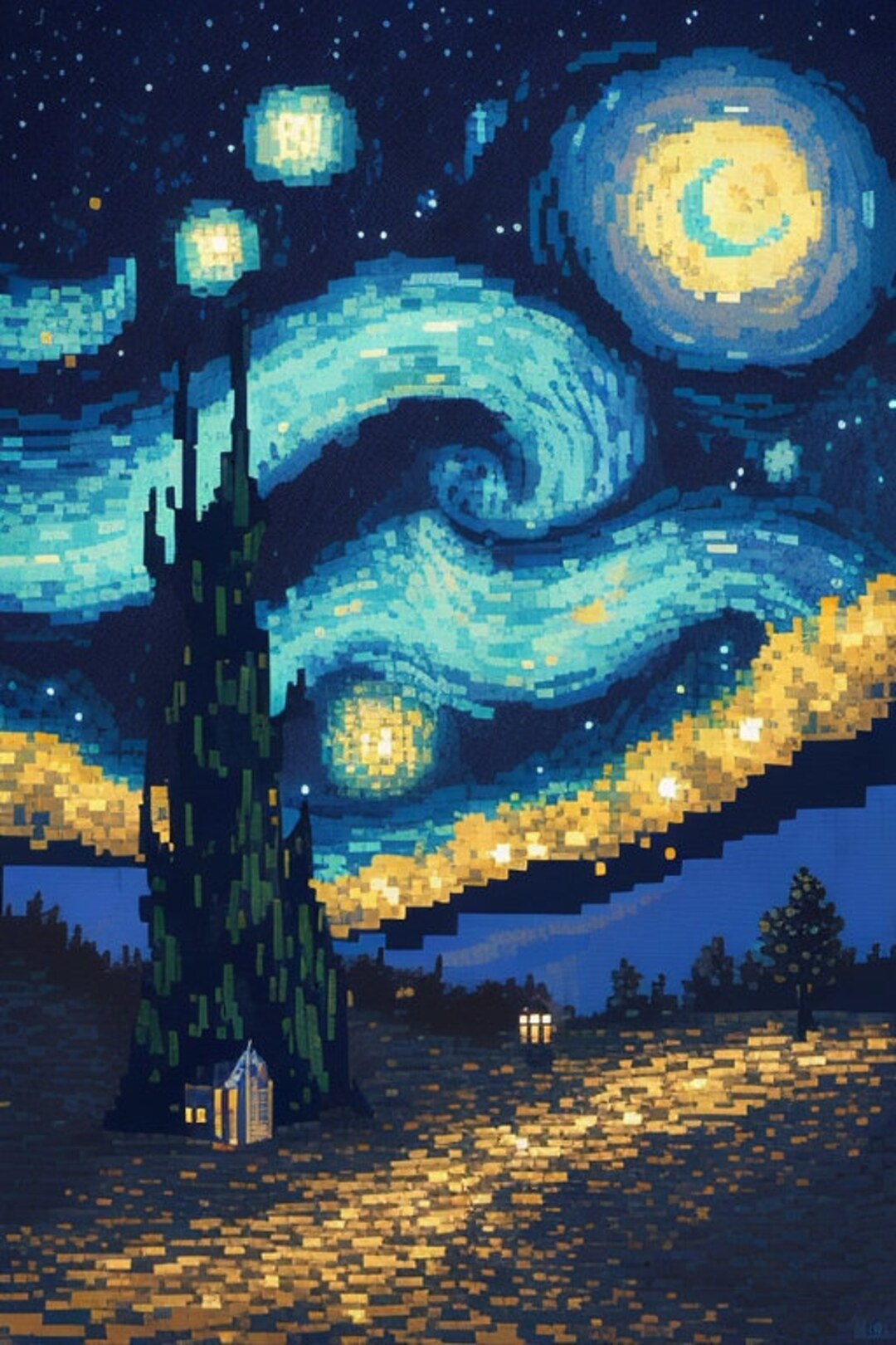 Pixel Art of Starry Night - Etsy