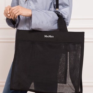 Max Mara Black Azoto Shopper Shoulder Top Handle Hand Mesh Tote Bag With Logo Print With Tags, Black zdjęcie 6