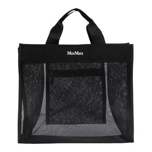 Max Mara Black Azoto Shopper Shoulder Top Handle Hand Mesh Tote Bag With Logo Print With Tags, Black zdjęcie 1