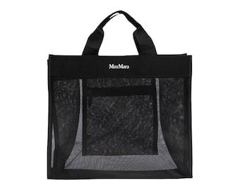 Max Mara Black Azoto Shopper Shoulder Top Handle Hand Mesh Tote Bag With Logo Print With Tags, Black