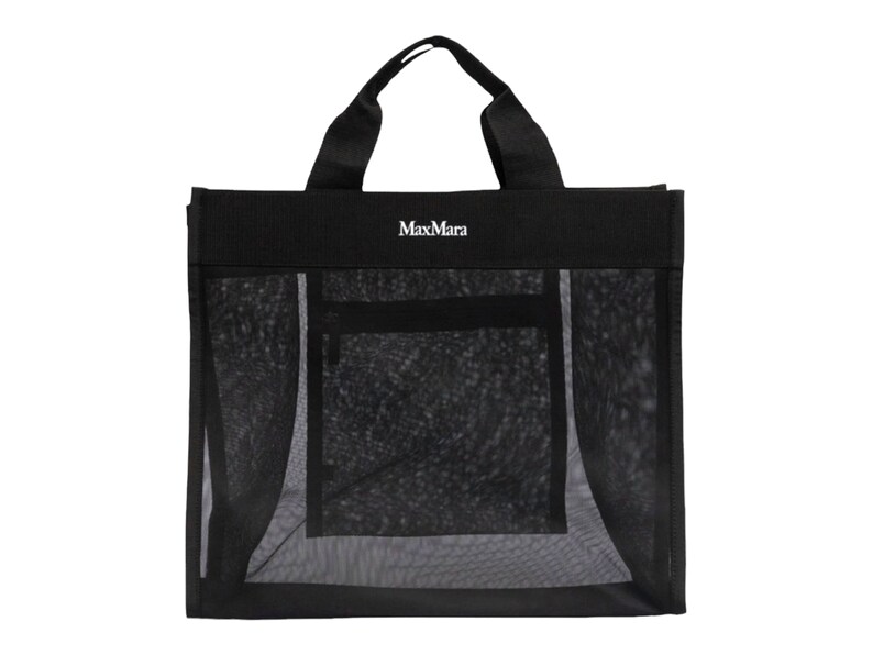 Max Mara Black Azoto Shopper Shoulder Top Handle Hand Mesh Tote Bag With Logo Print With Tags, Black zdjęcie 1