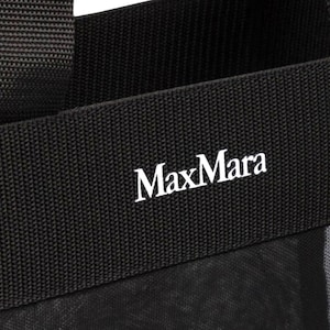 Max Mara Black Azoto Shopper Shoulder Top Handle Hand Mesh Tote Bag With Logo Print With Tags, Black zdjęcie 5