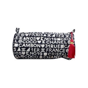 Chanel Coco Chanel Signature Cylindrical Cristalle Cambon Makeup Cosmetics Accessories Toiletry Zippered Pouch Case Bag With Red Tassel
