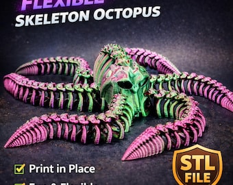 Skeleton Octopus STL Artikulierter Druck an Ort und Stelle Flexible Tentakel Fidget Spielzeug 3D Modell Datei