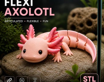 Axolotl STL Flexi Articulated Toy Print in Place Fidget Animal Figure 3D Model File