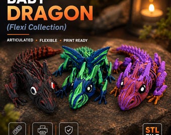 Baby Dragon STL Flexi Gelenk Spielzeug Druck in Ort geflügelten No Support Fantasy 3D