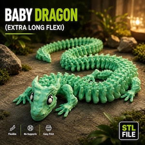 Bebé Dragón STL Extra Largo Flexible Articulado Juguete Imprimir en Lugar Archivo de Fantasía Grande