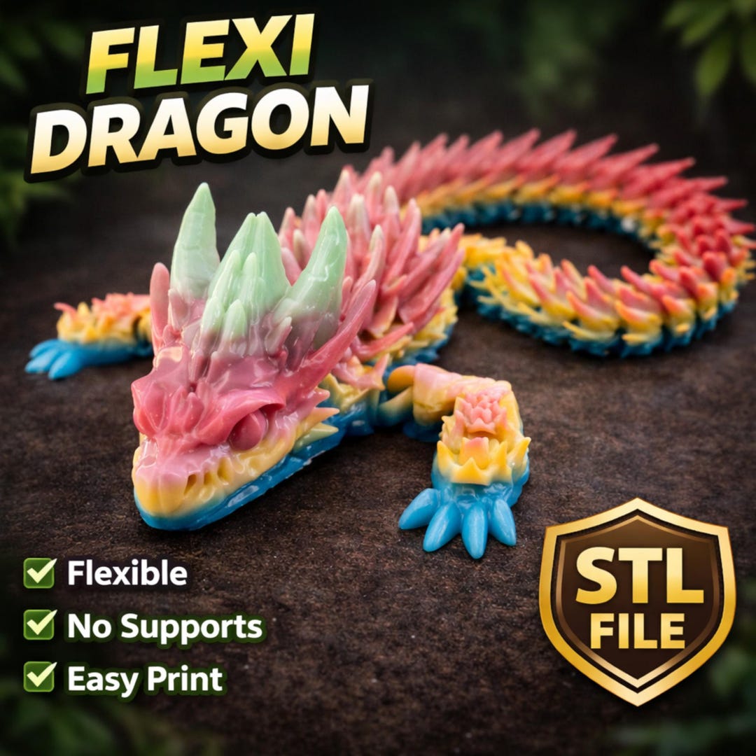Articulated Dragon STL Flexi Dragon Flexible Toy Figure Print in Place ...