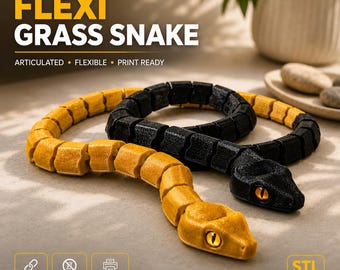 Articulated Snake STL Flexi Grass Snake 500mm Fidget Toy Print in Place 3D Download