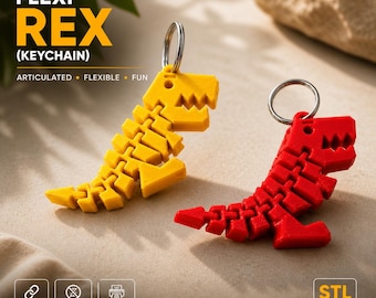 Flexi Rex STL Articulated Dinosaur Toy Keychain Print in Place Fidget Animal 3D File